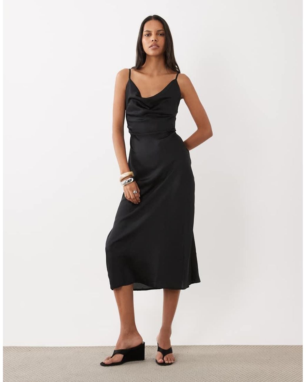 New Look Black Satin Cowl Neck Midi Dress