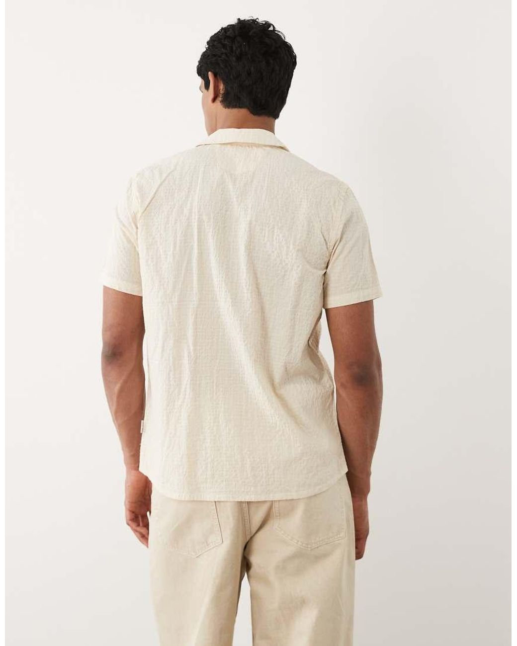 Blend White Cotton-rich Regular Fit Lightweight Seersucker Cuban Shirt for men