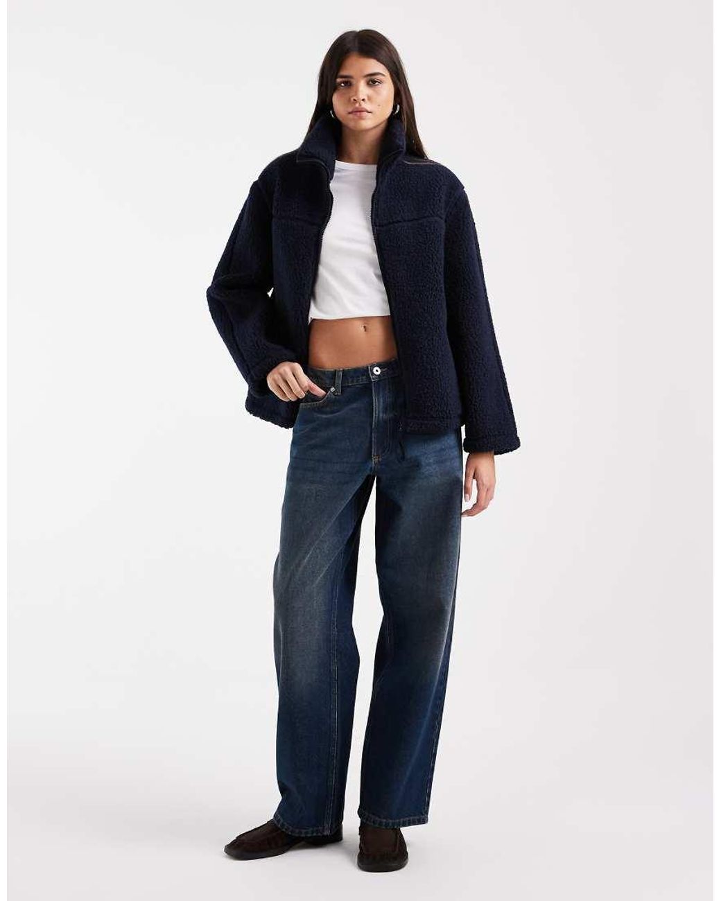 Vero Moda Blue Oversized Funnel Neck Teddy Jacket
