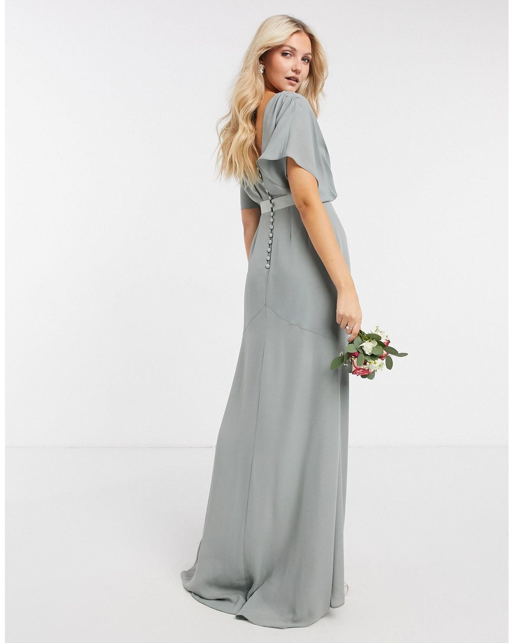 ASOS Bridesmaid Short Sleeved Cowl Front Maxi Dress With Button Back Detail in Green | Lyst ASOS Bridesmaid Short Sleeved Cowl Front Maxi Dress With Button Back Detail in Green | Lyst