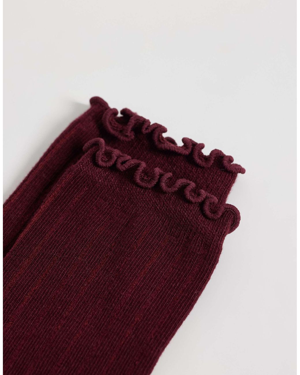 Vero Moda Red Ribbed Frill Socks