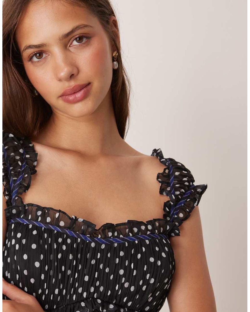 ASOS Blue Cap Sleeve Contrast Ribbon Ruffle Hem Mini Dress