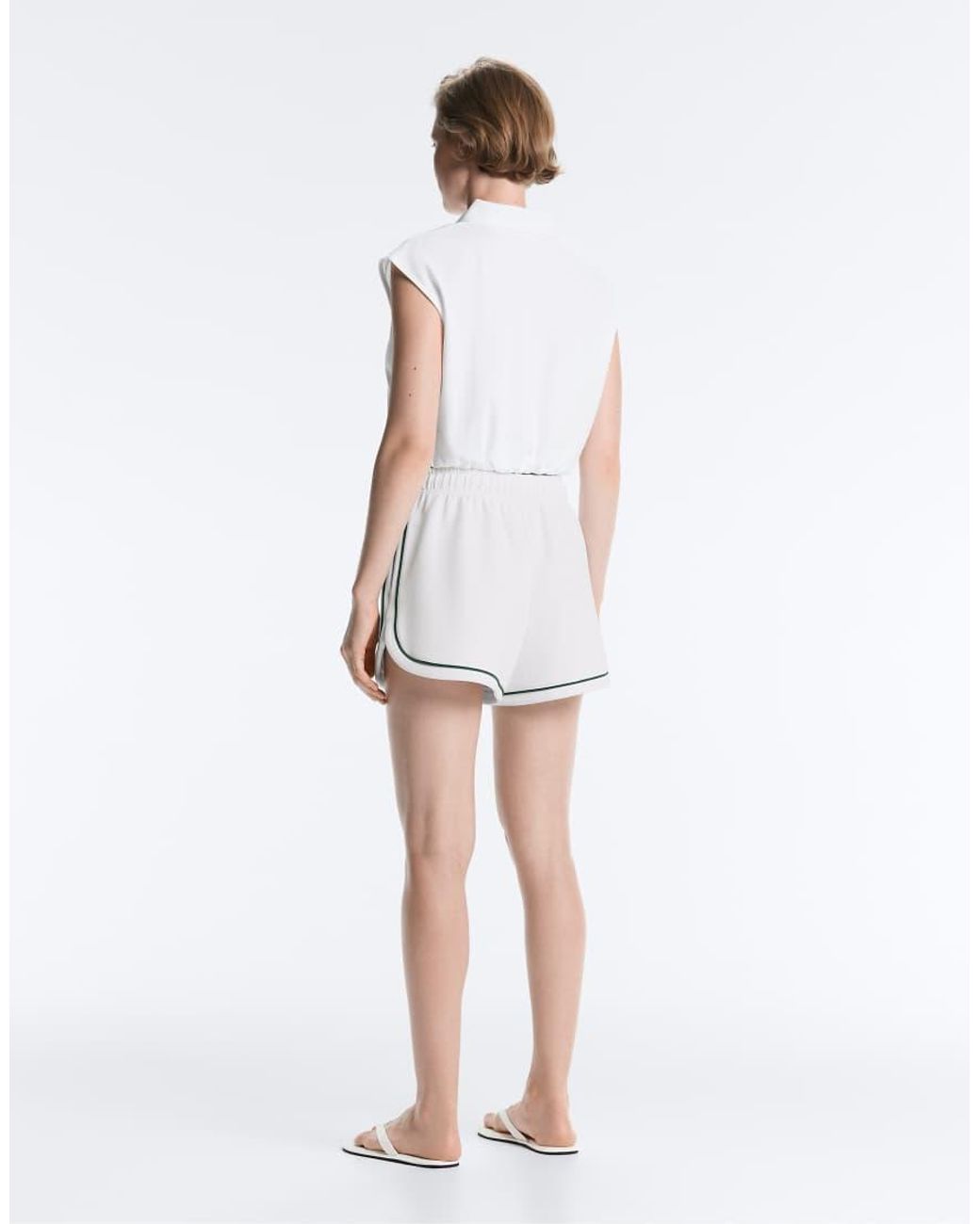 Oysho White Sleeveless Piqué Cotton Polo Shirt