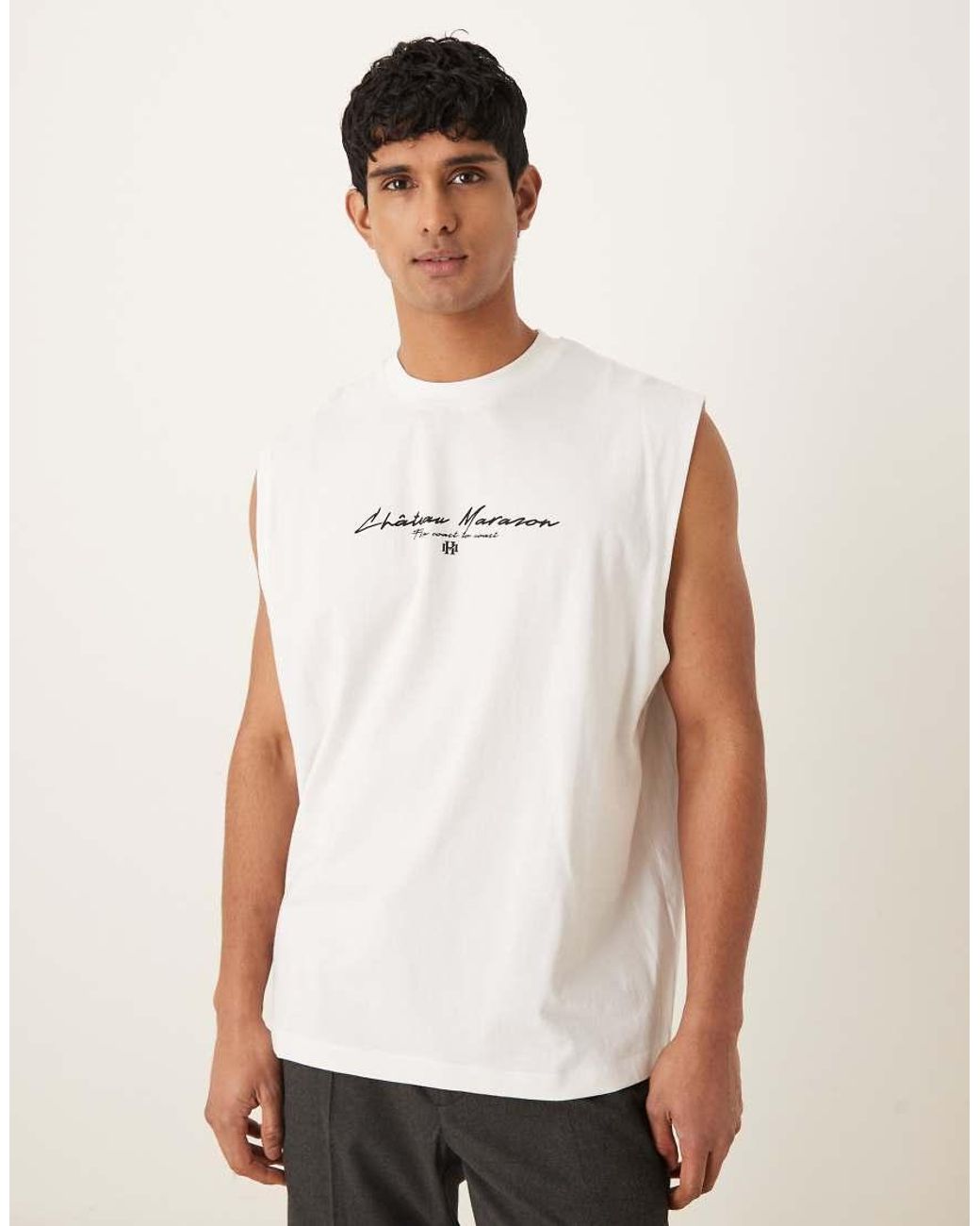 ASOS White Oversized Vest With Scenic Graphic for men