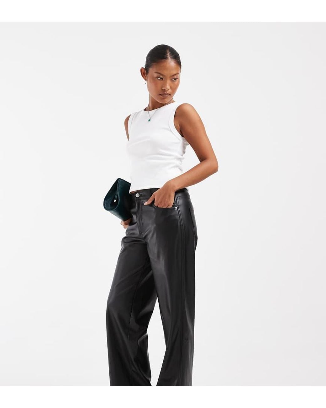 Only Petite Black High Waist Faux Leather Trousers