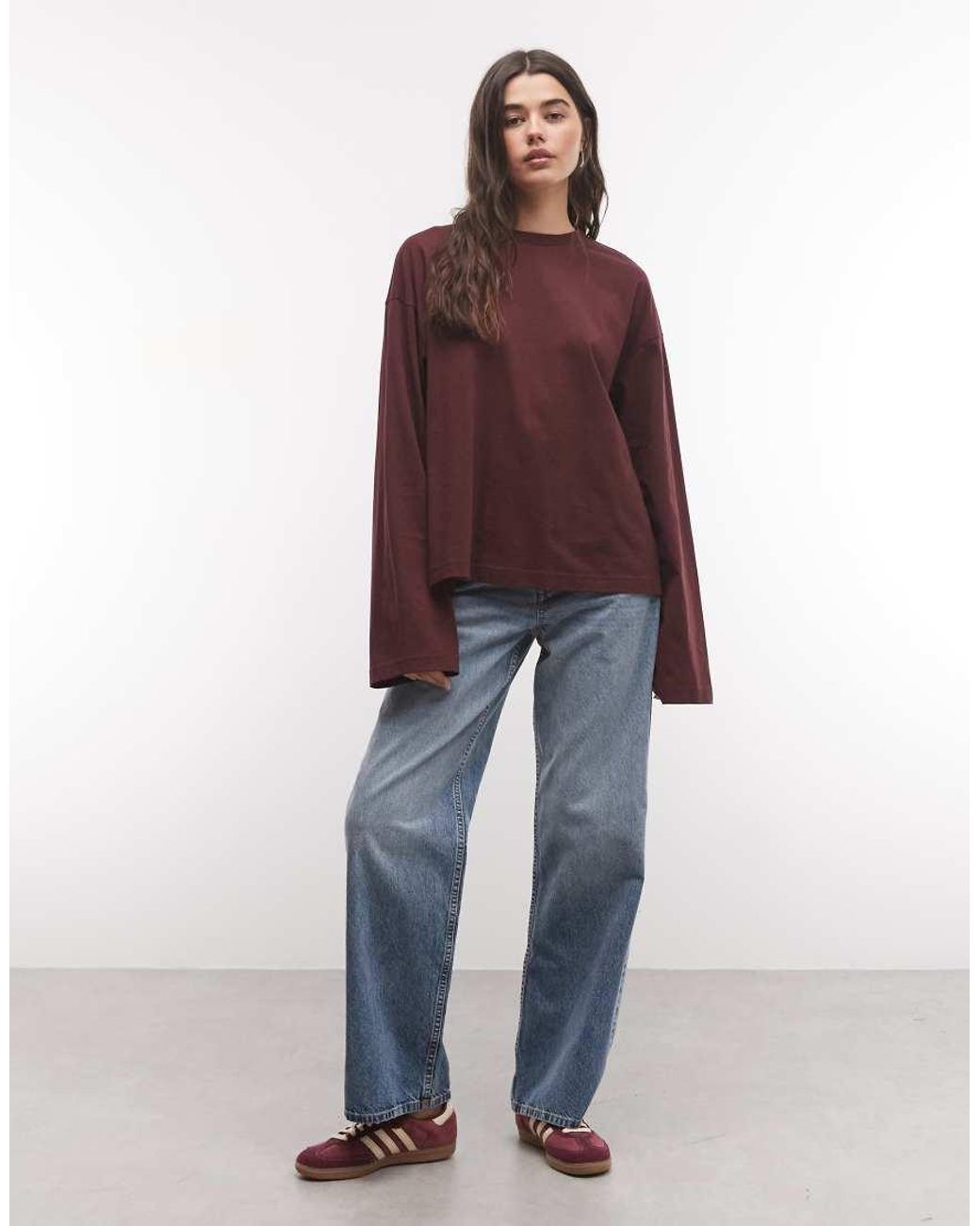 Monki Red Oversized Long Sleeve T-shirt