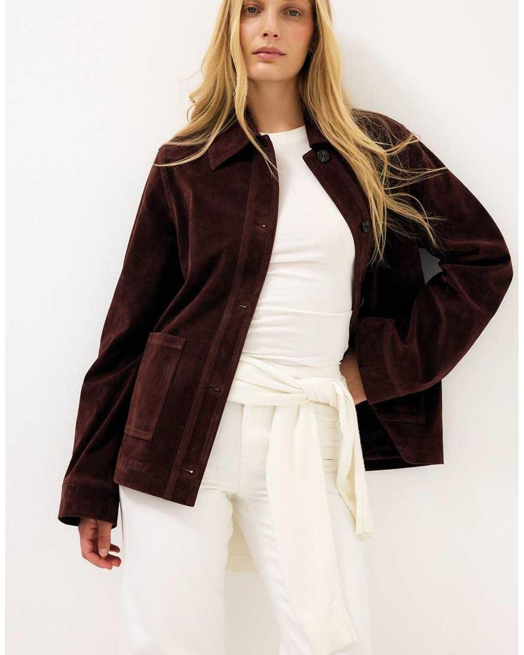 NA-KD Red Pocket Detail Faux Suede Jacket