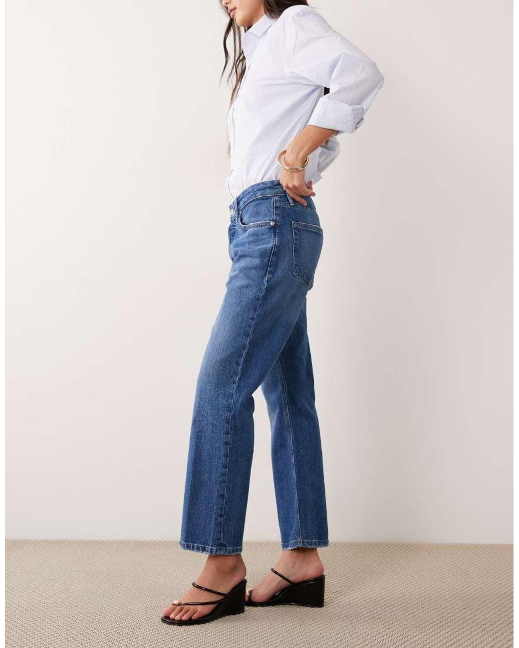 GOOD AMERICAN Blue Good Waist Vintage Straight Leg Ankle Length Jeans