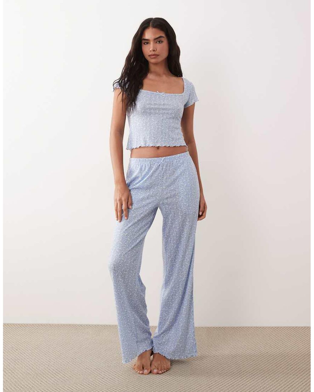 Brave Soul Gray Short Sleeve Pointelle Top And Pants Pajama Set
