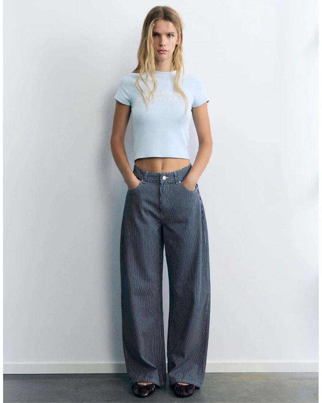 Pull&Bear Blue Studded Slogan T-shirt