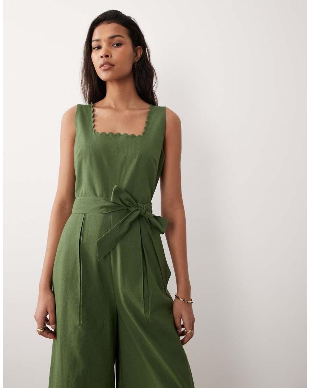 Nobody's Child Green Bessie Square Neck Bow Detail Jumpsuit