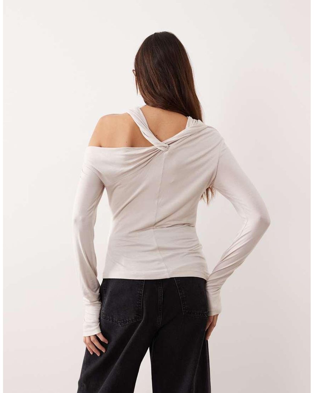 ARRANGE Natural Jersey Twist Neck Long Sleeve Top
