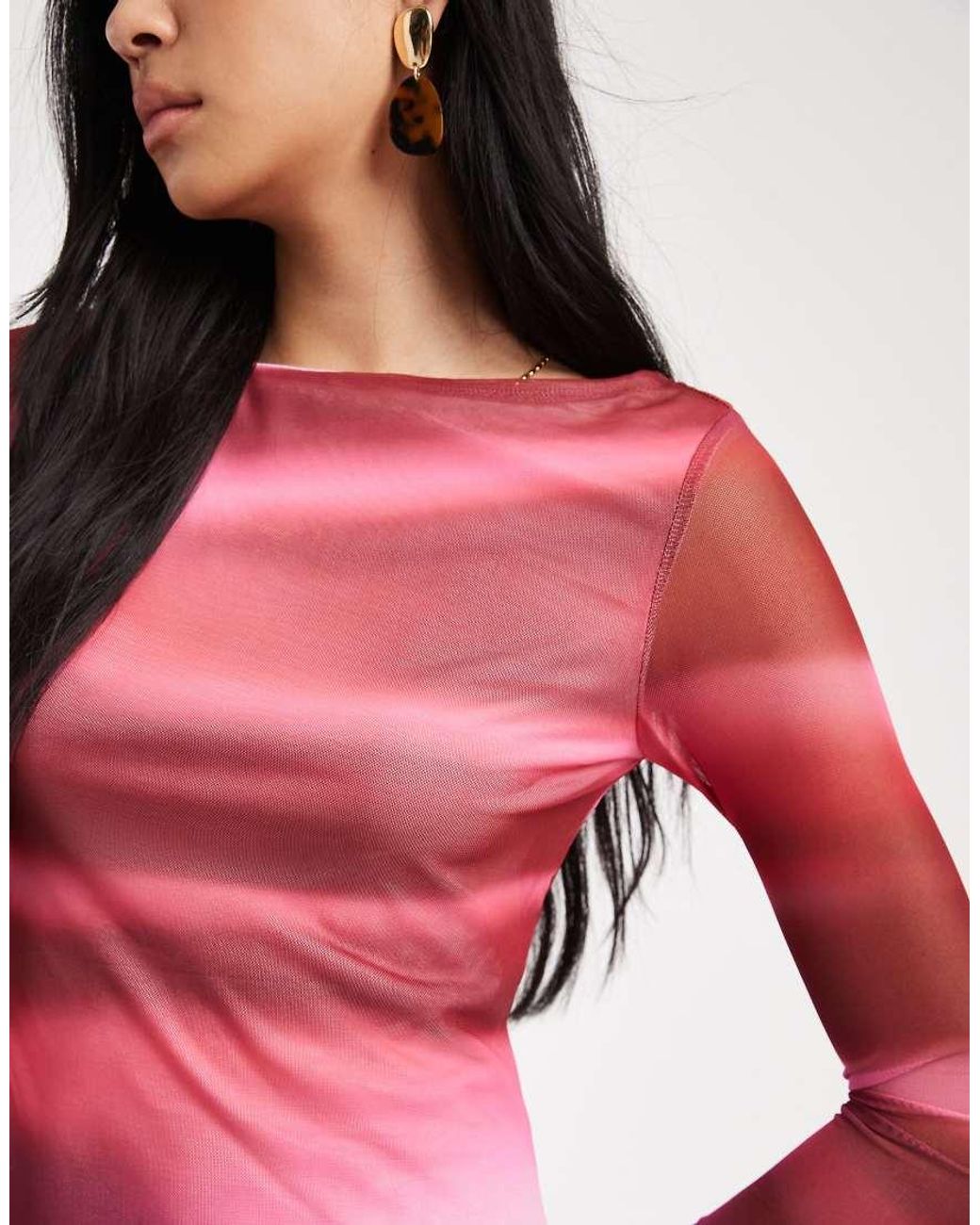 Vero Moda Red Long Sleeve Mesh Maxi Dress