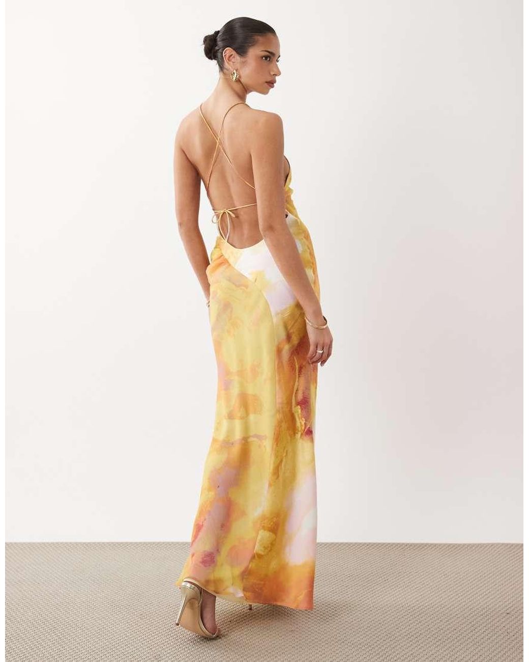 ASOS Metallic Square Neck Satin Chiffon Mix Maxi Dress