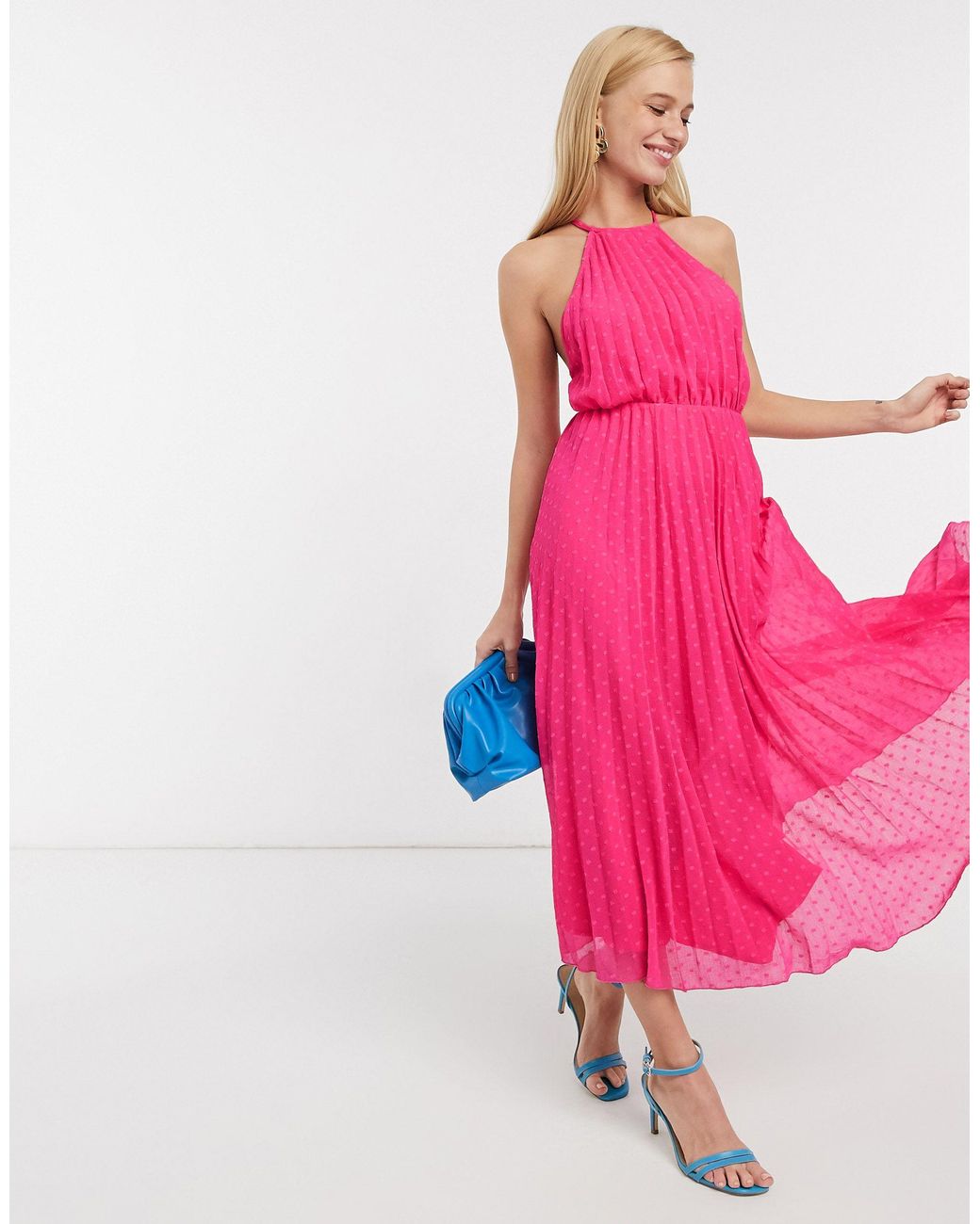 pink halter dress midi