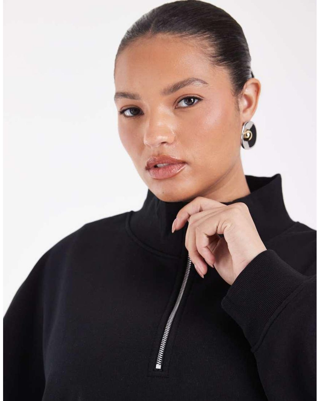 ASOS Blue Asos Design Curve Half Zip Funnel Neck Boxy Brushback Sweatshirt