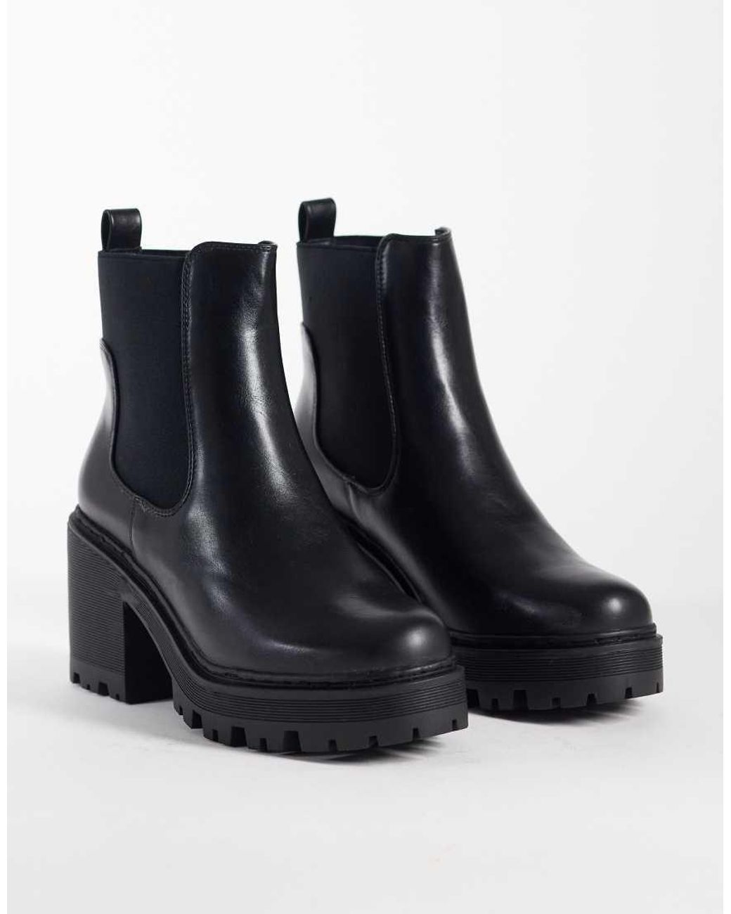 SEQWL Black Fuzzy Chunky Chelsea Boots
