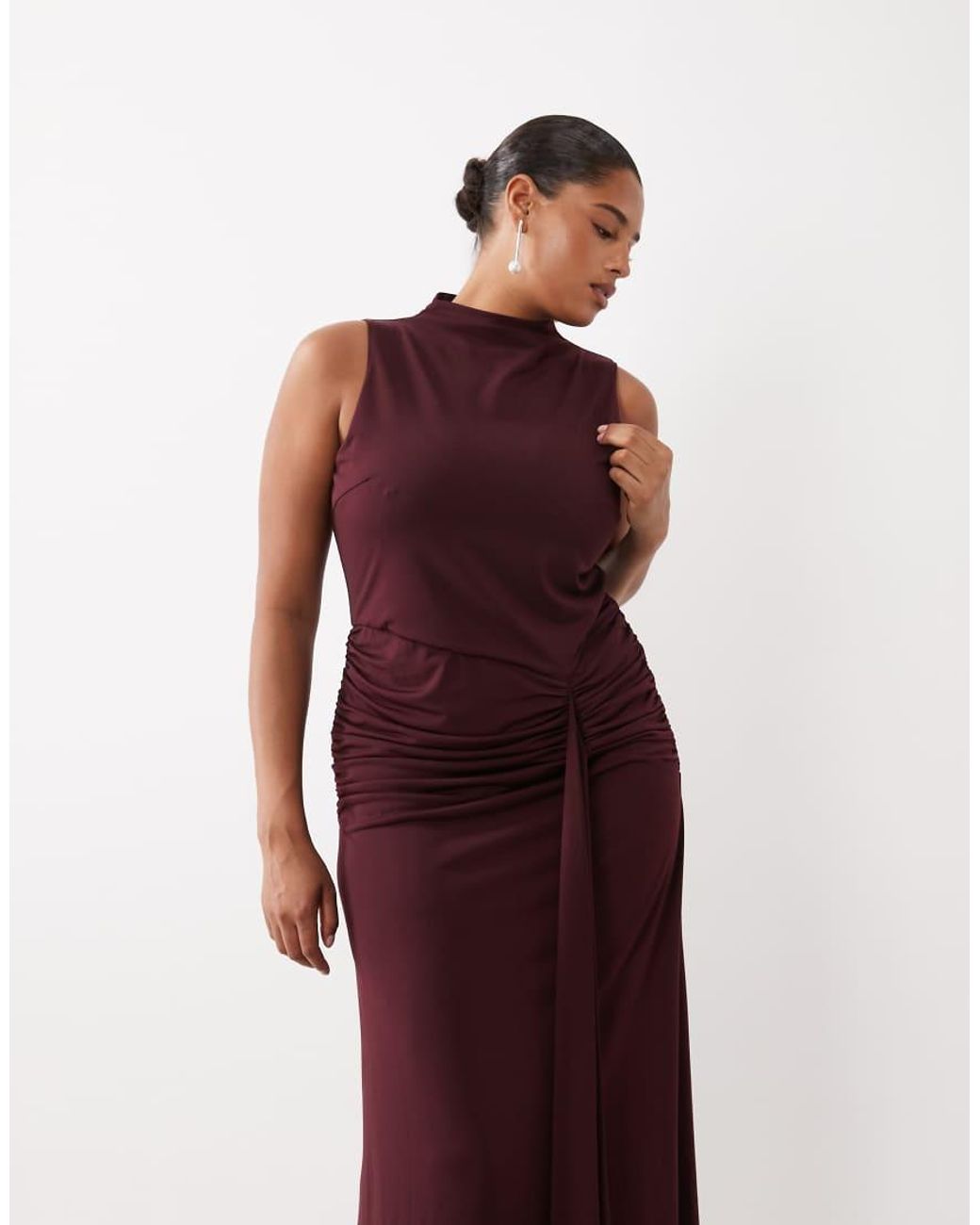 Pretty Lavish Curve Red Slinky High Neck Tie Front Sleeveless Maxi Dress