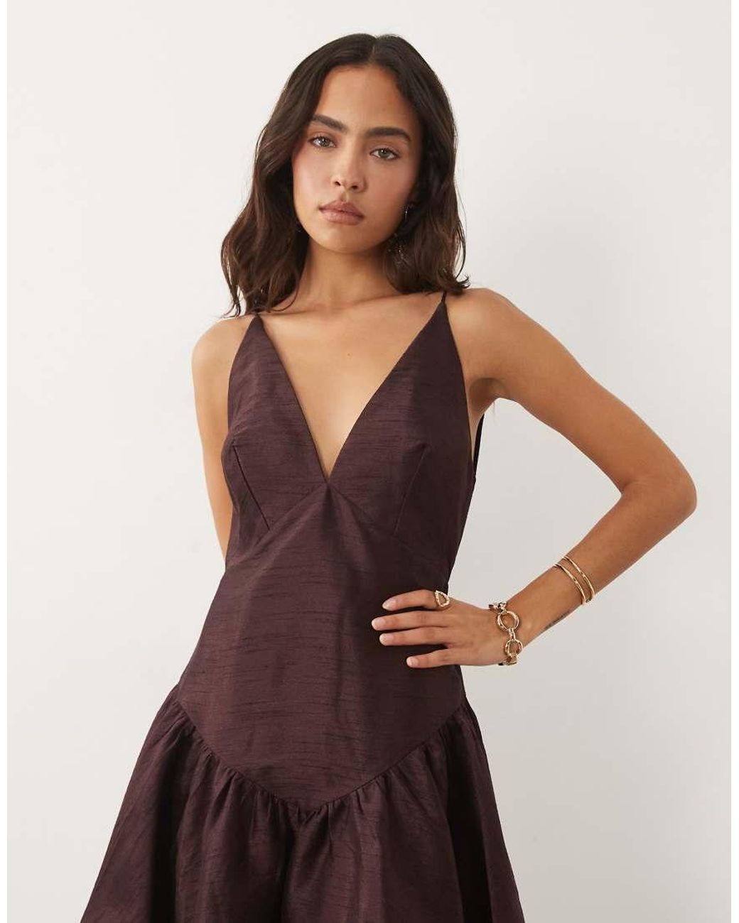 ASOS Brown High Low Hem Structured Midi Dress