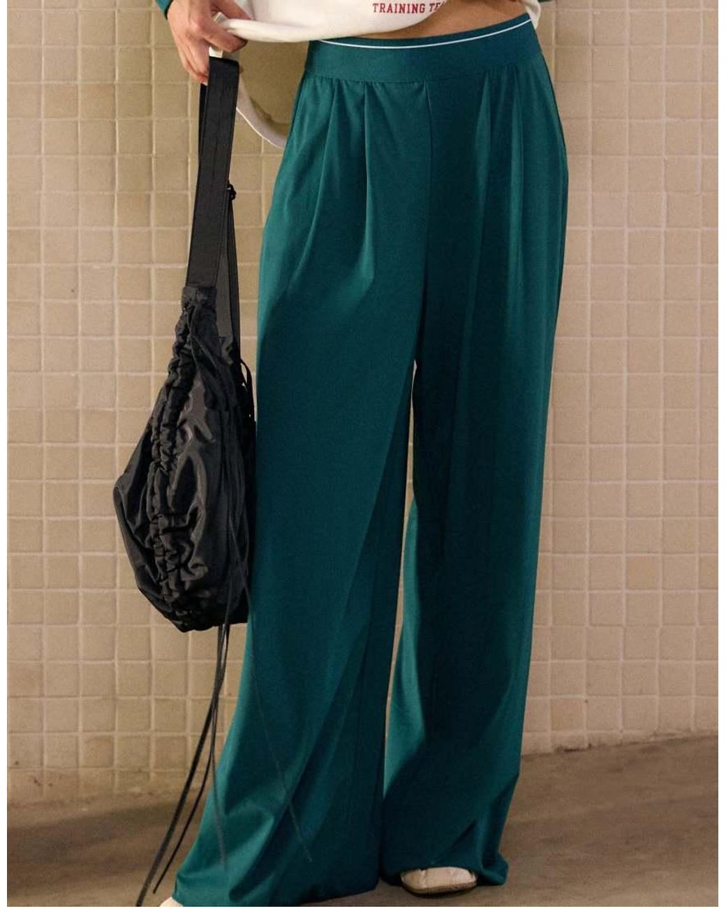 Stradivarius Blue Palazzo jogger Trousers With Elastic Waistband
