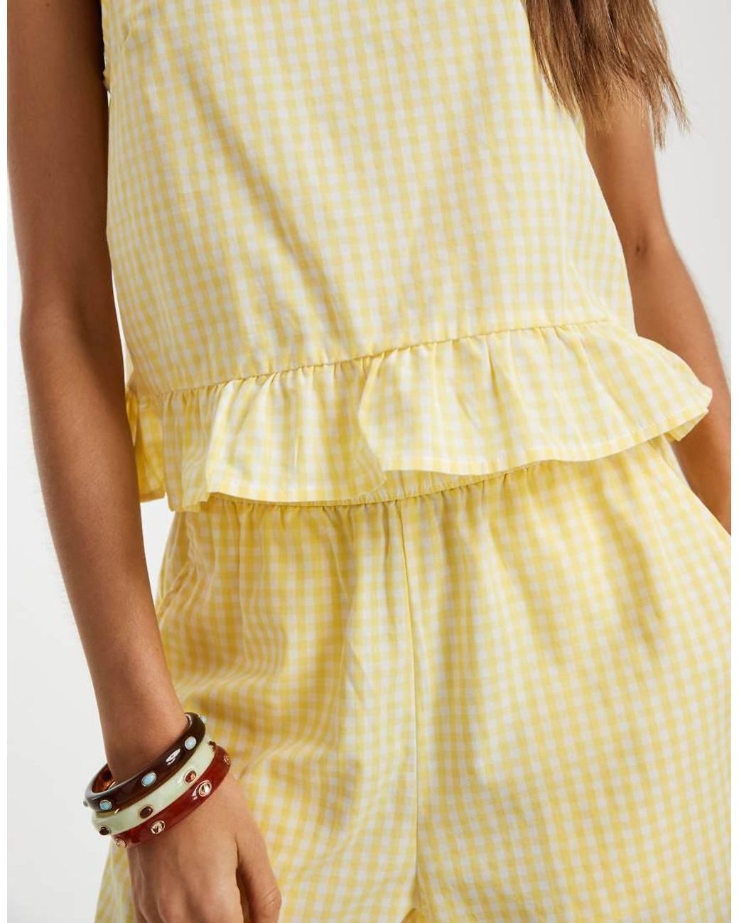 Pieces Natural Sleeveless Top Co-ord With Frill Hem