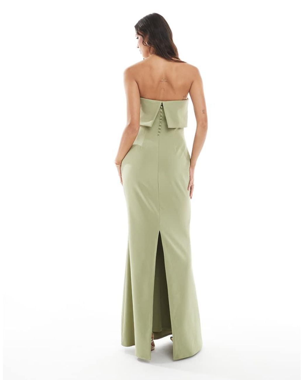Pretty Lavish Green Bridesmaid Crepe Bandeau Maxi Dress
