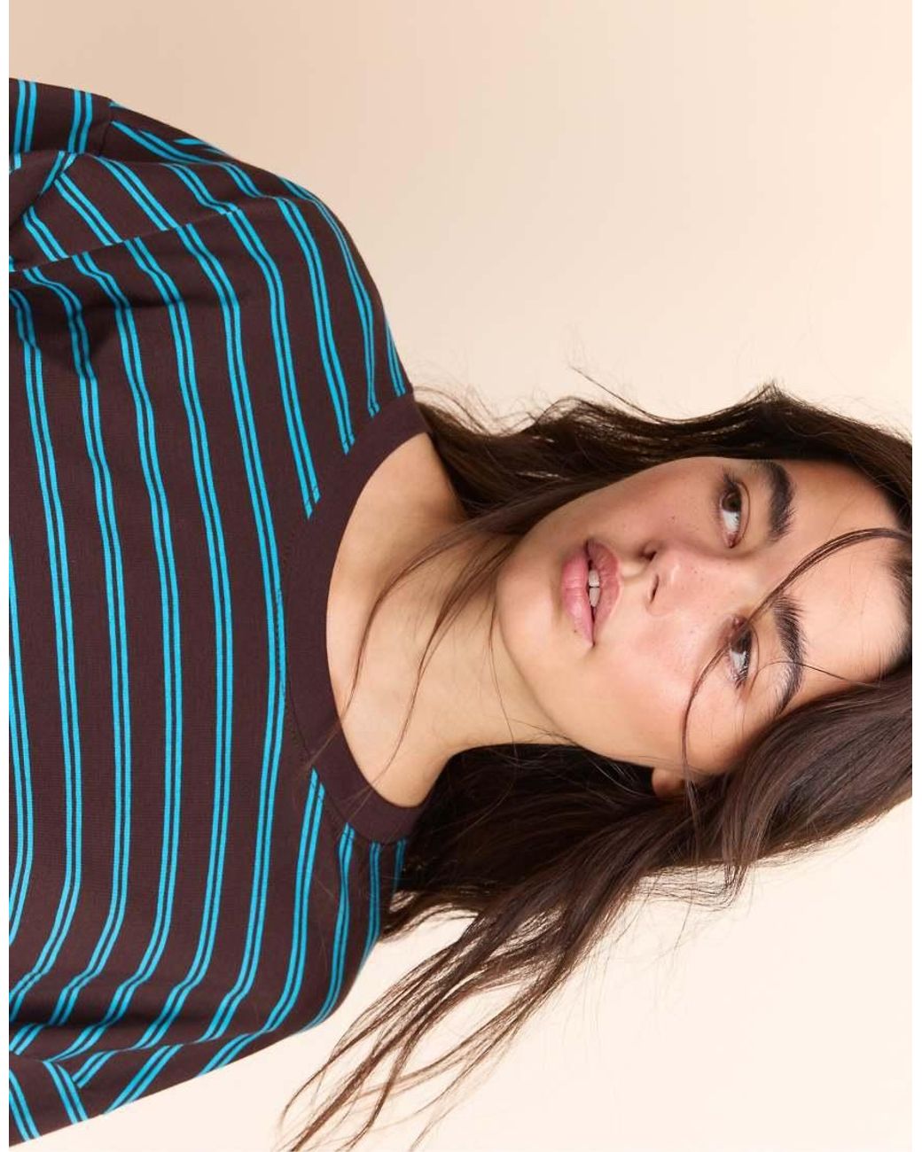 Stradivarius Blue Long Sleeve Striped T-Shirt With Ruched Waist