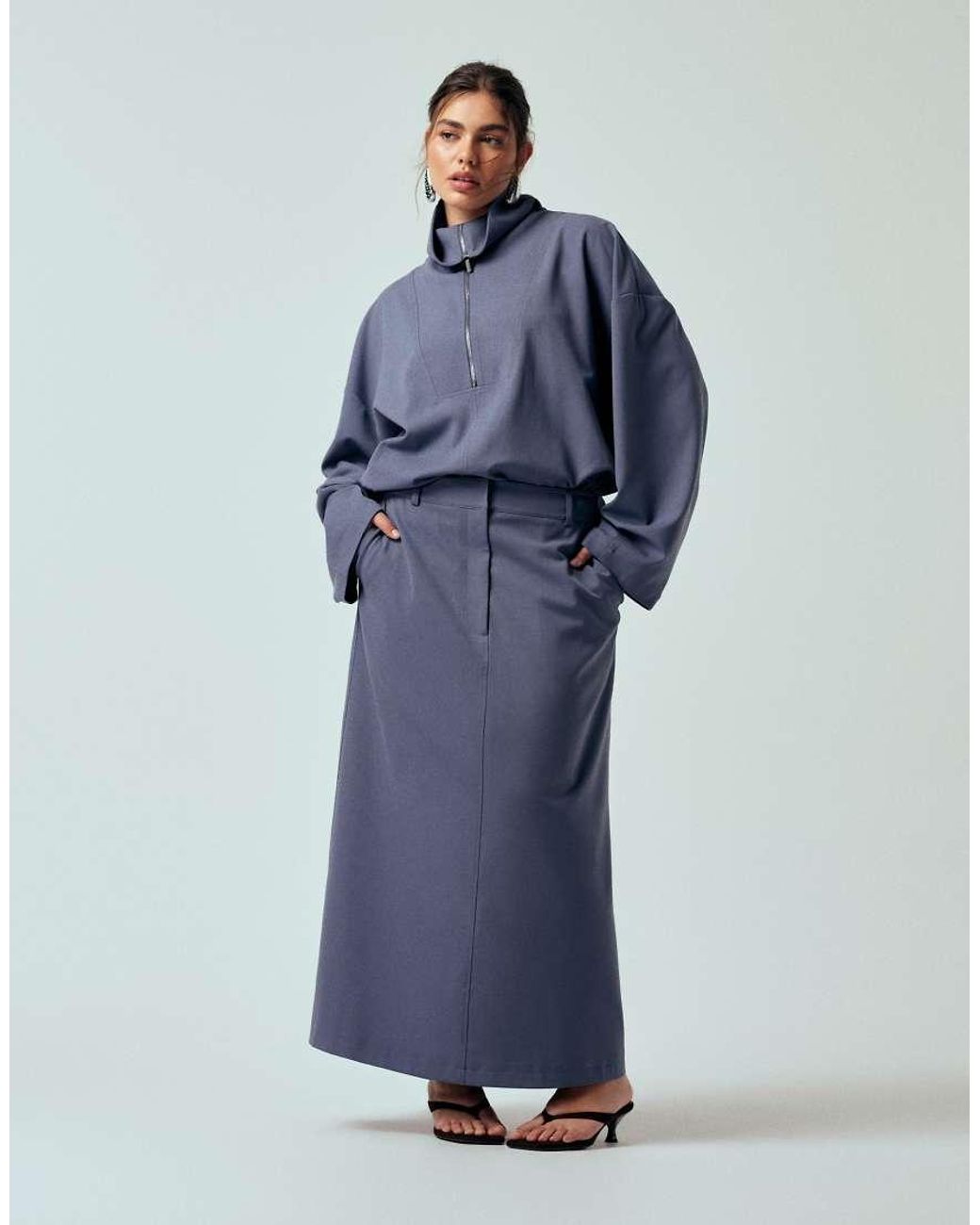 ASOS Blue Curve Tailored Pencil Maxi Skirt