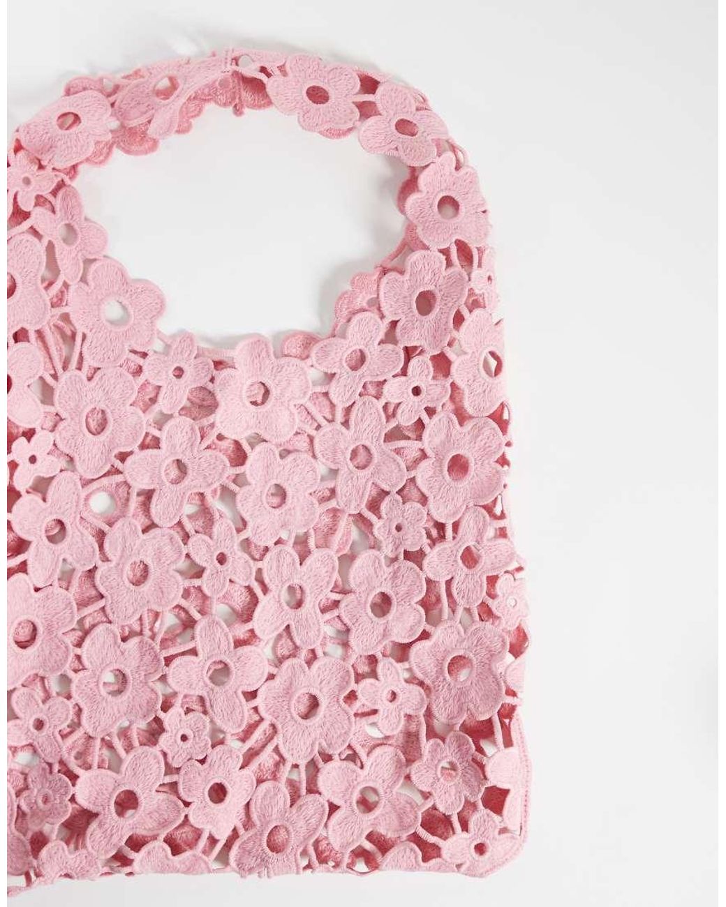Pieces Pink Floral Lace Slouchy Bag