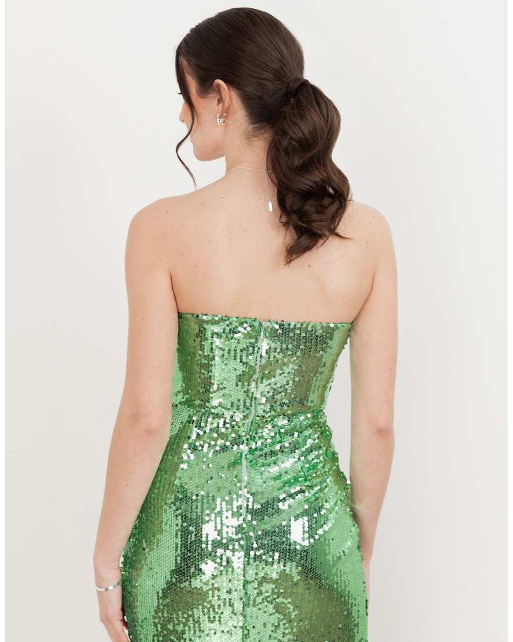 Maya Green Fully Embellished Bandeau Midi Dress