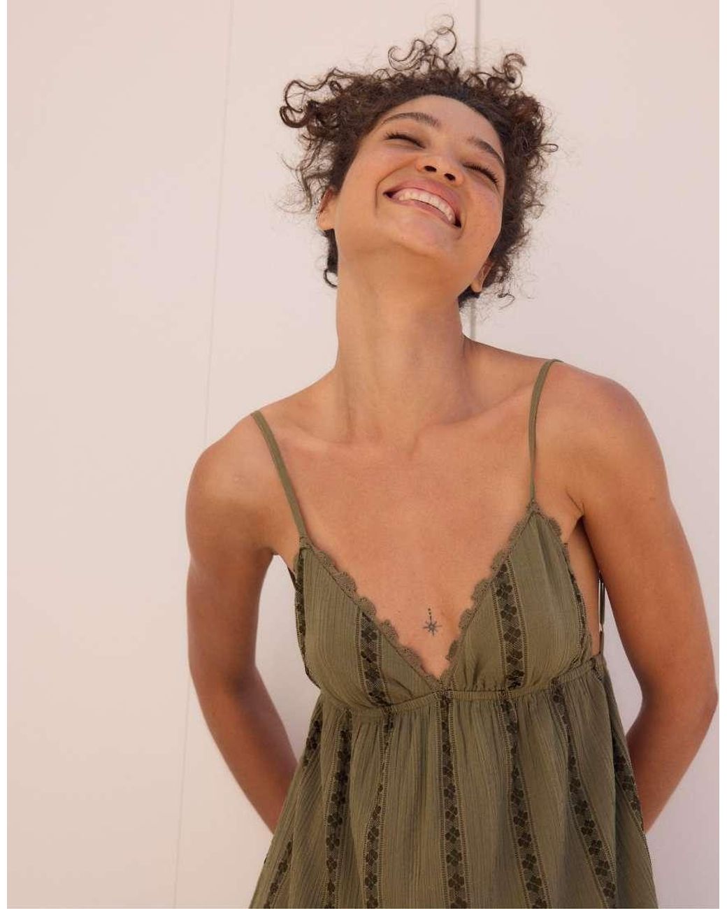 Stradivarius Green Long Flowing Dress With Open Back