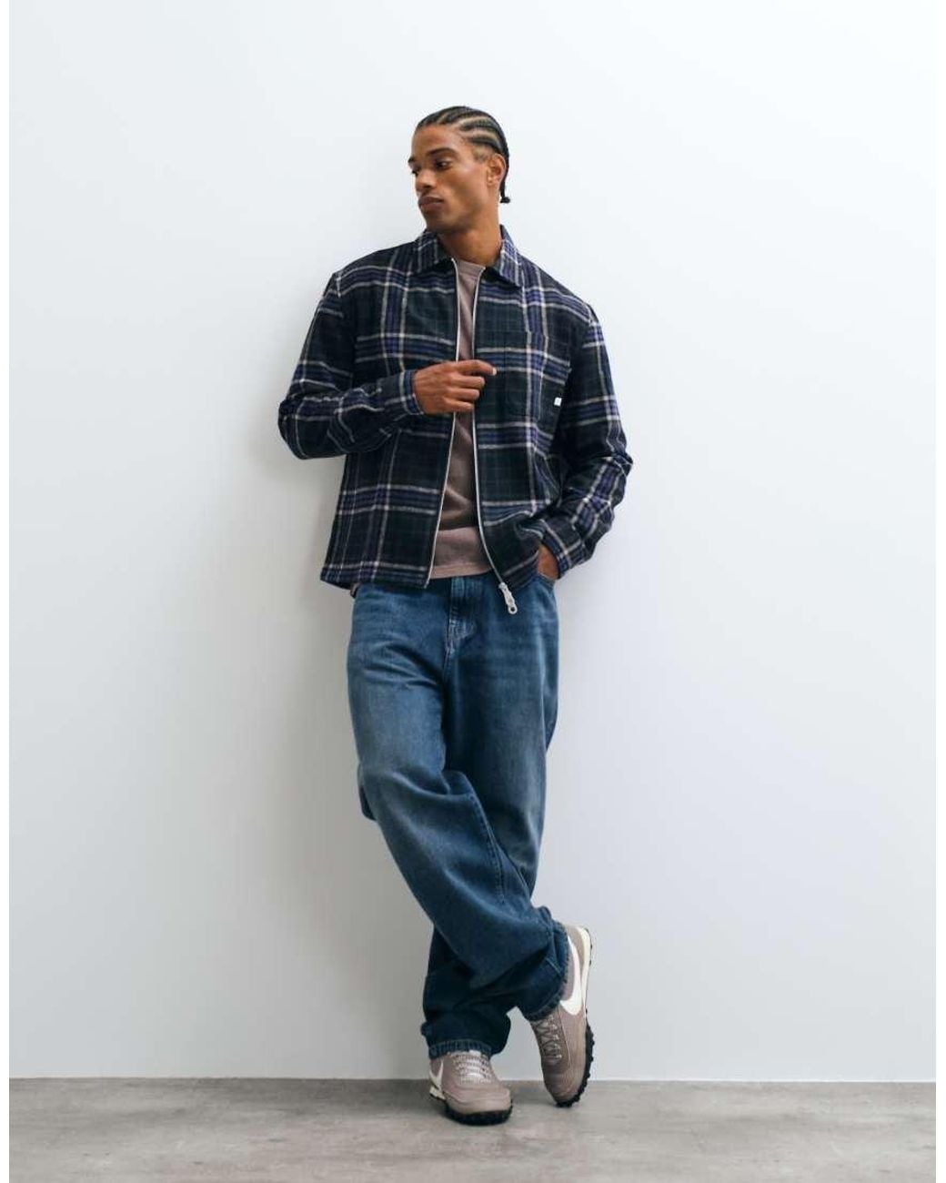 Farah Blue Asher Zip Through Logo Check Logo Fleece for men