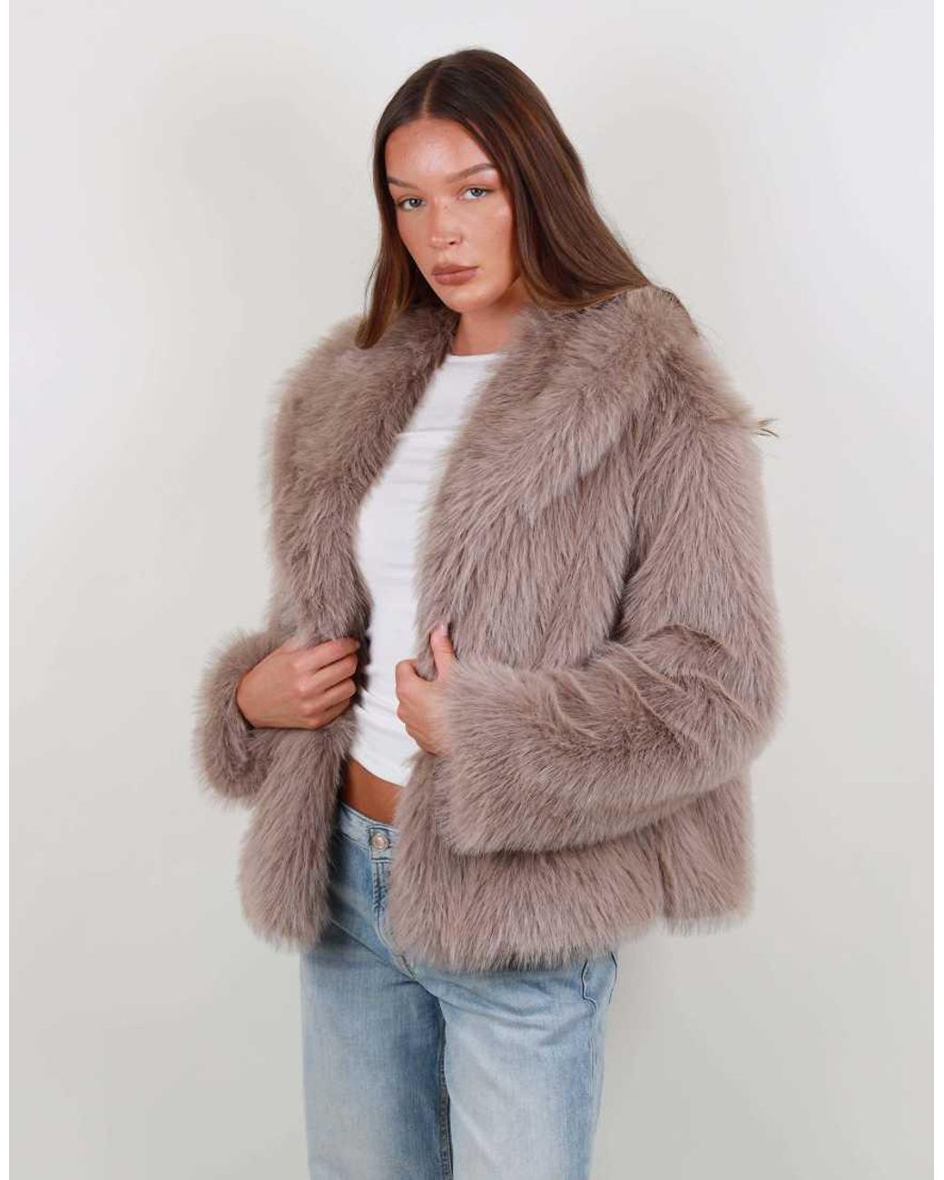 SIMMI Brown Oversized Faux Fur Coat