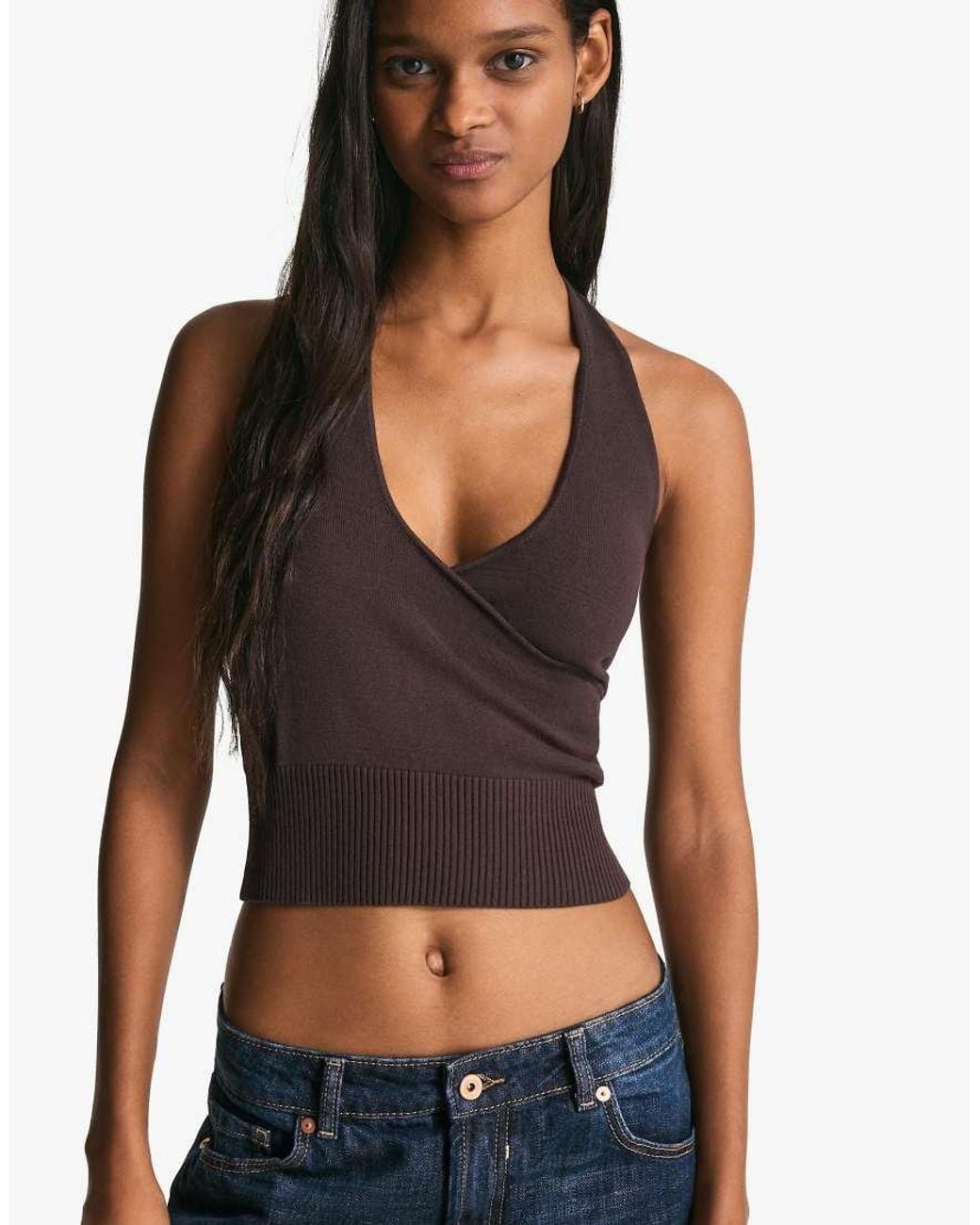 Bershka Blue Halter Neck Crossover Top