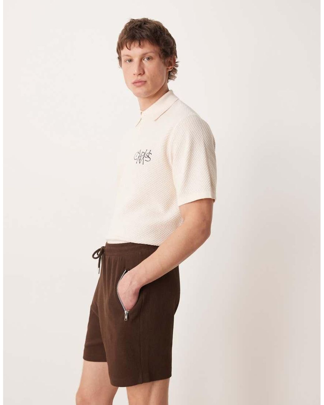 ASOS Natural Slim Fit Waffle Jersey Short for men
