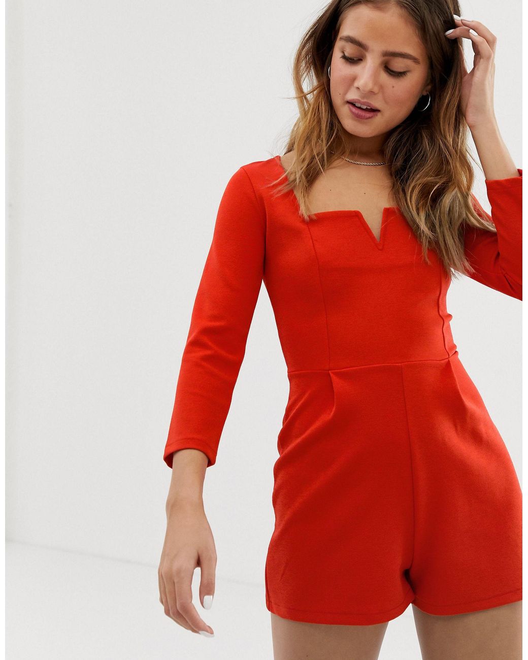 Mono corto rojo con muesca en la parte delantera Bershka de color Rojo |  Lyst