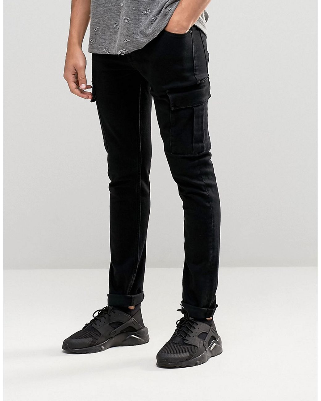 ASOS Super Skinny Jeans With Cargo Pockets In Black for Men | Lyst