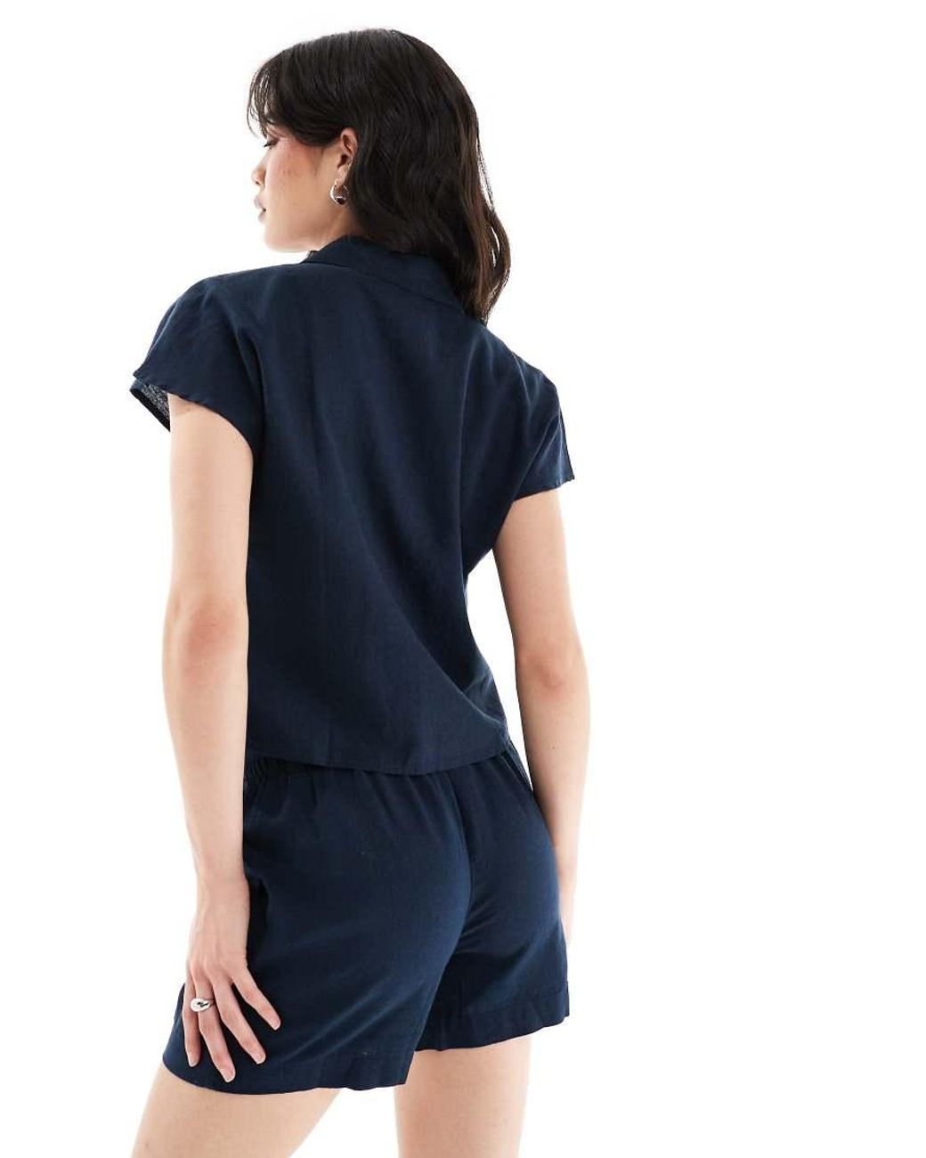 Jdy Blue Tie Detail Linen Mix Short Co-Ord