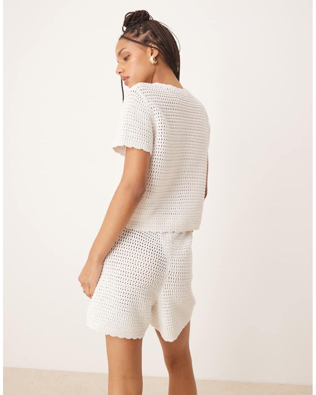 Gina Tricot Natural Co-Ord Knitted Crochet Shorts