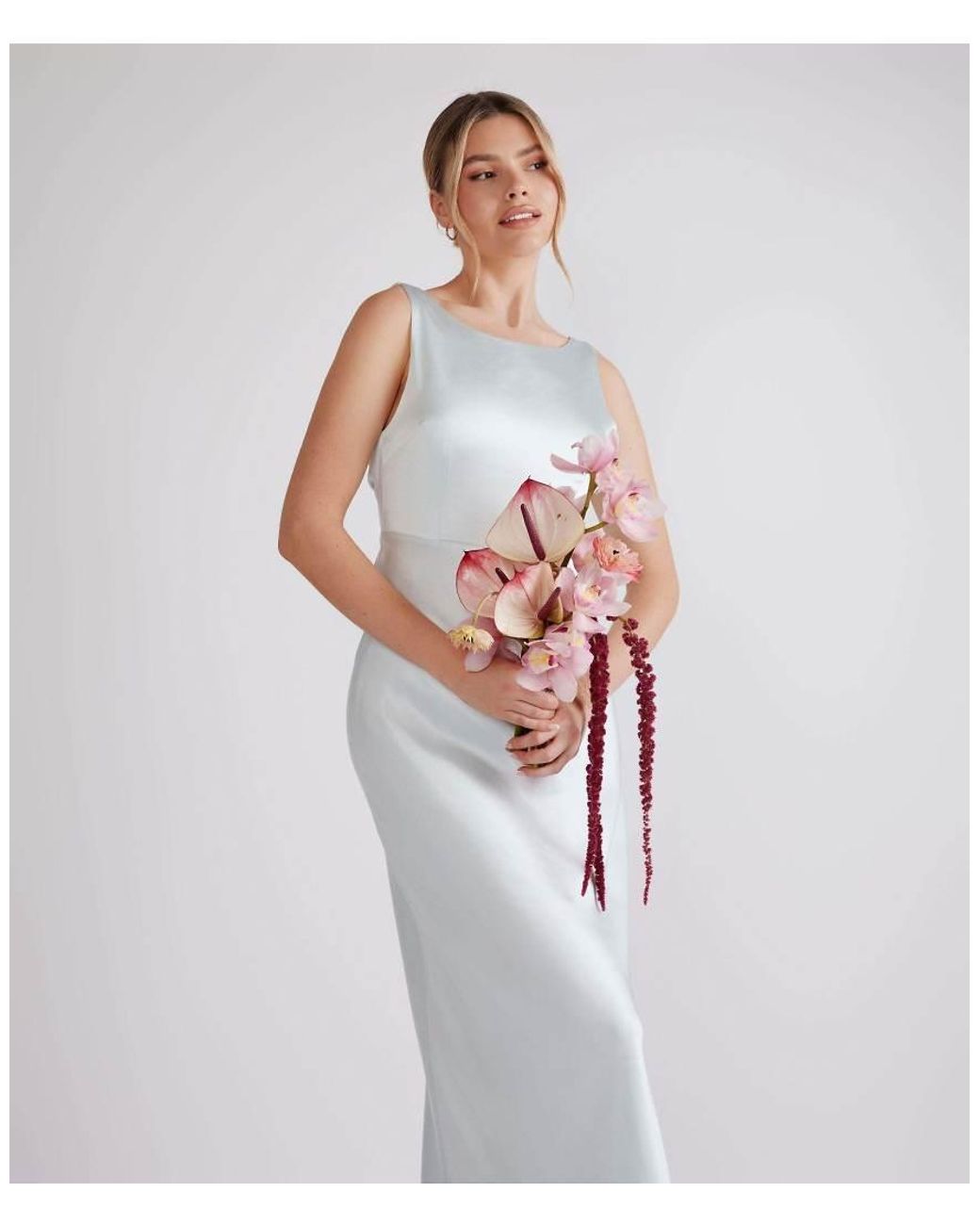 Six Stories White Cowl Back Satin Bridesmaid Dress
