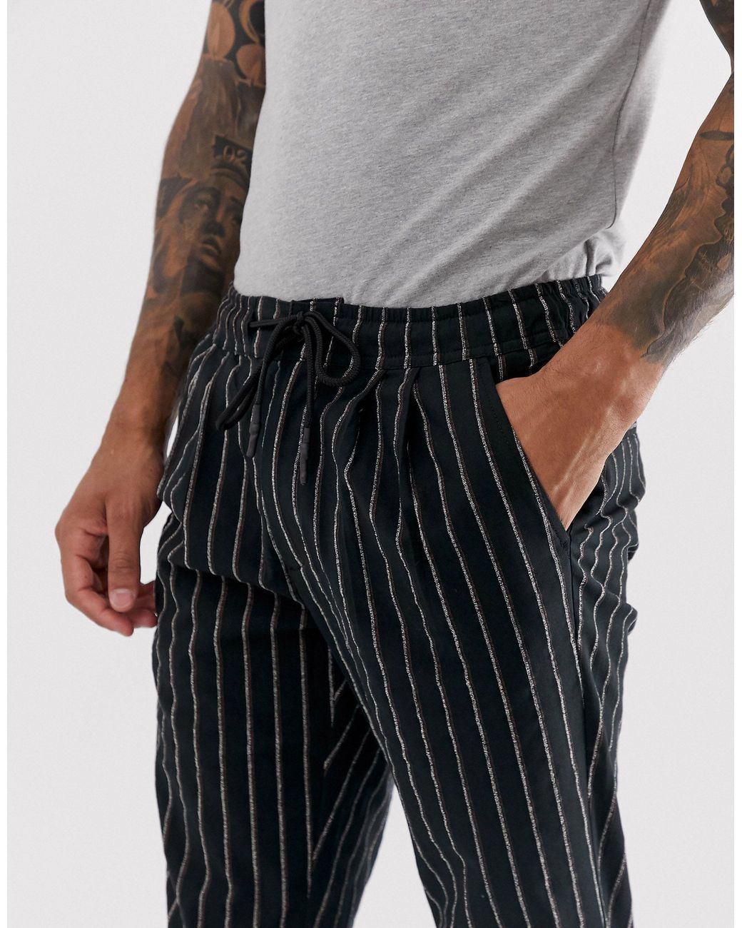 ASOS Cigarette Trousers With Elastic Waist in Black for Men