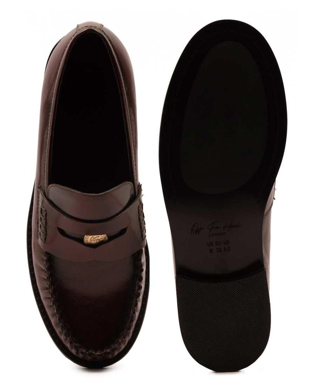 OFF THE HOOK Black Penelope Leather Penny Ruched Loafers