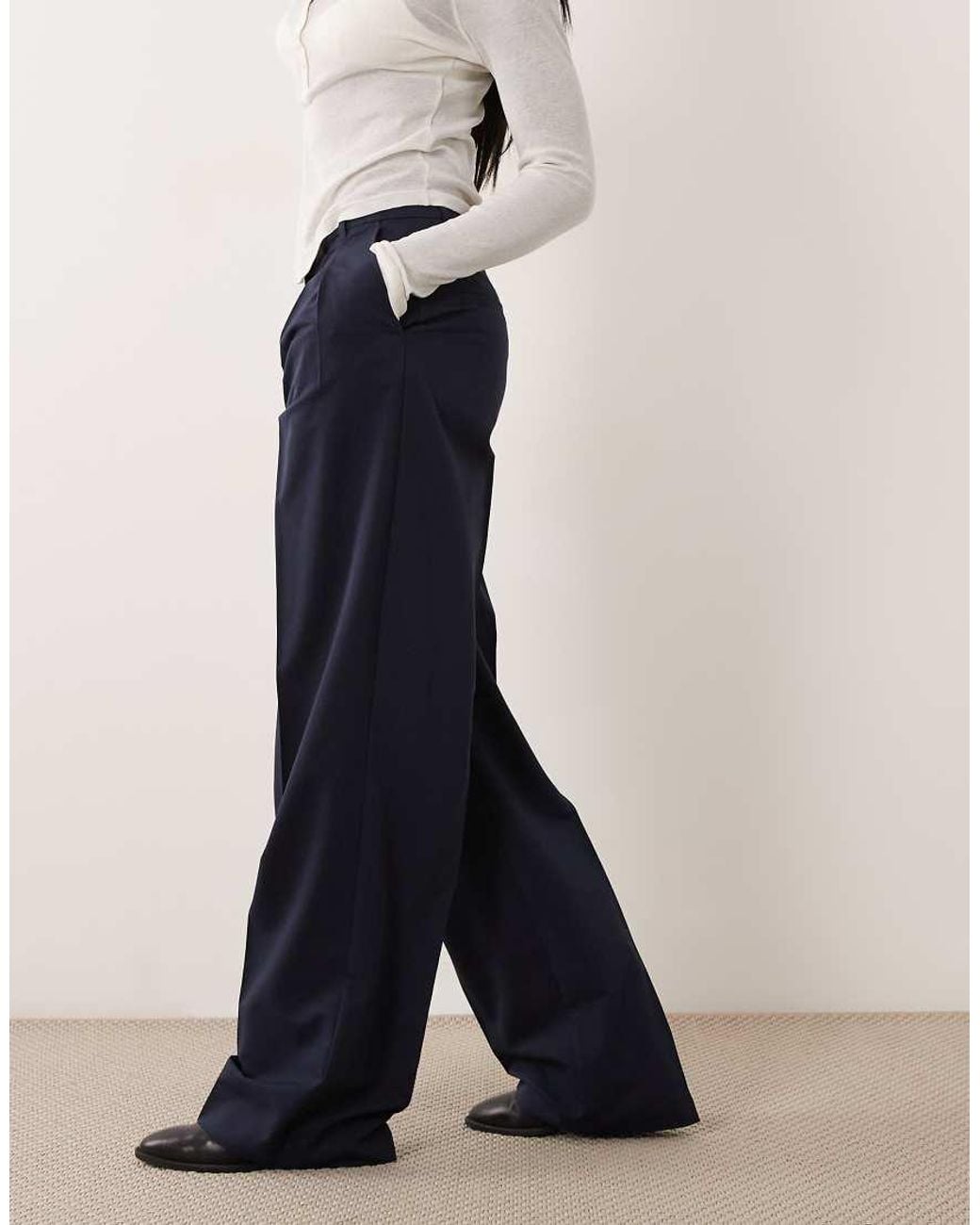 ASOS Blue Tall Tailored Wide Leg Trousers With Pleat Detail
