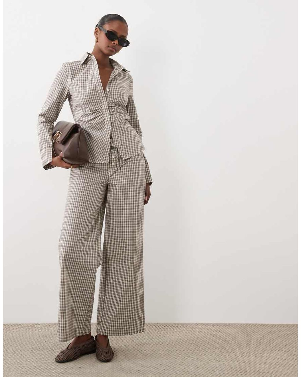 The Frolic Brown Exclusive Cinch Tie Waist Long Sleeve Shirt Co-Ord