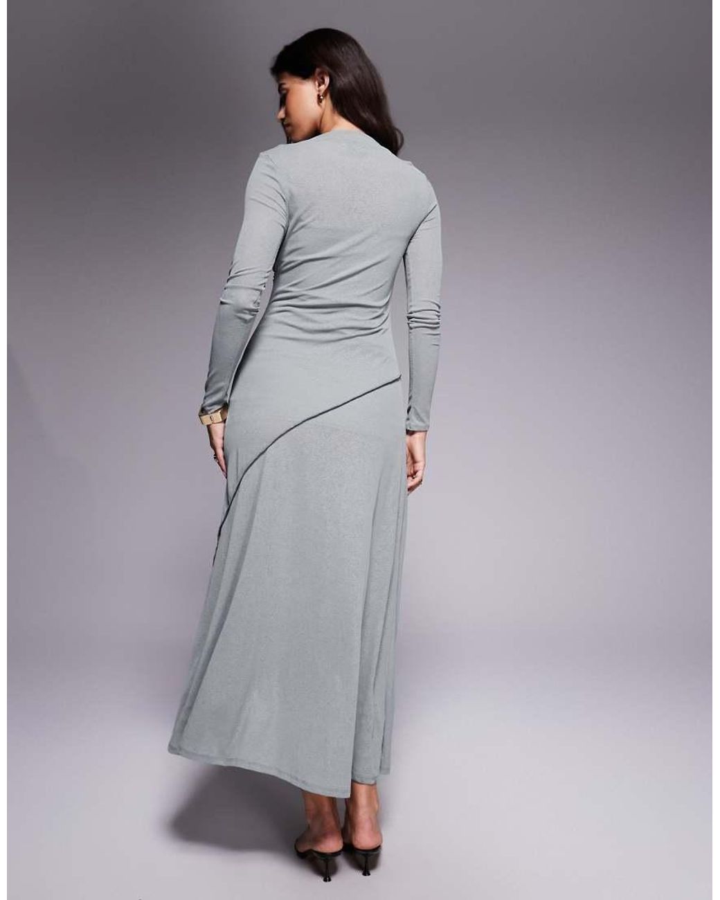 ASOS Purple Long Sleeve Drape Detail Maxi Dress