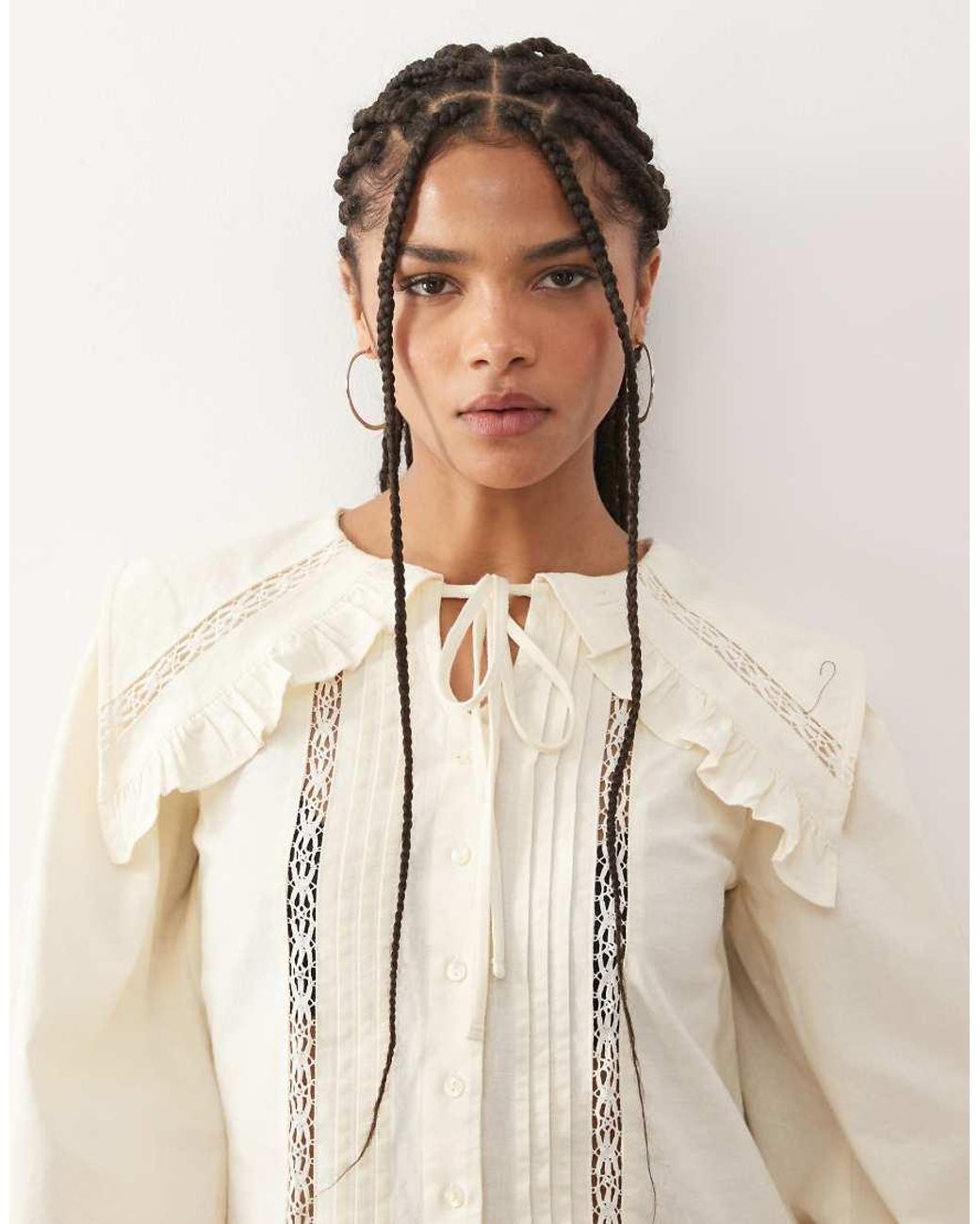 Reclaimed Vintage Natural Shirt With Collar And Lace Inserts