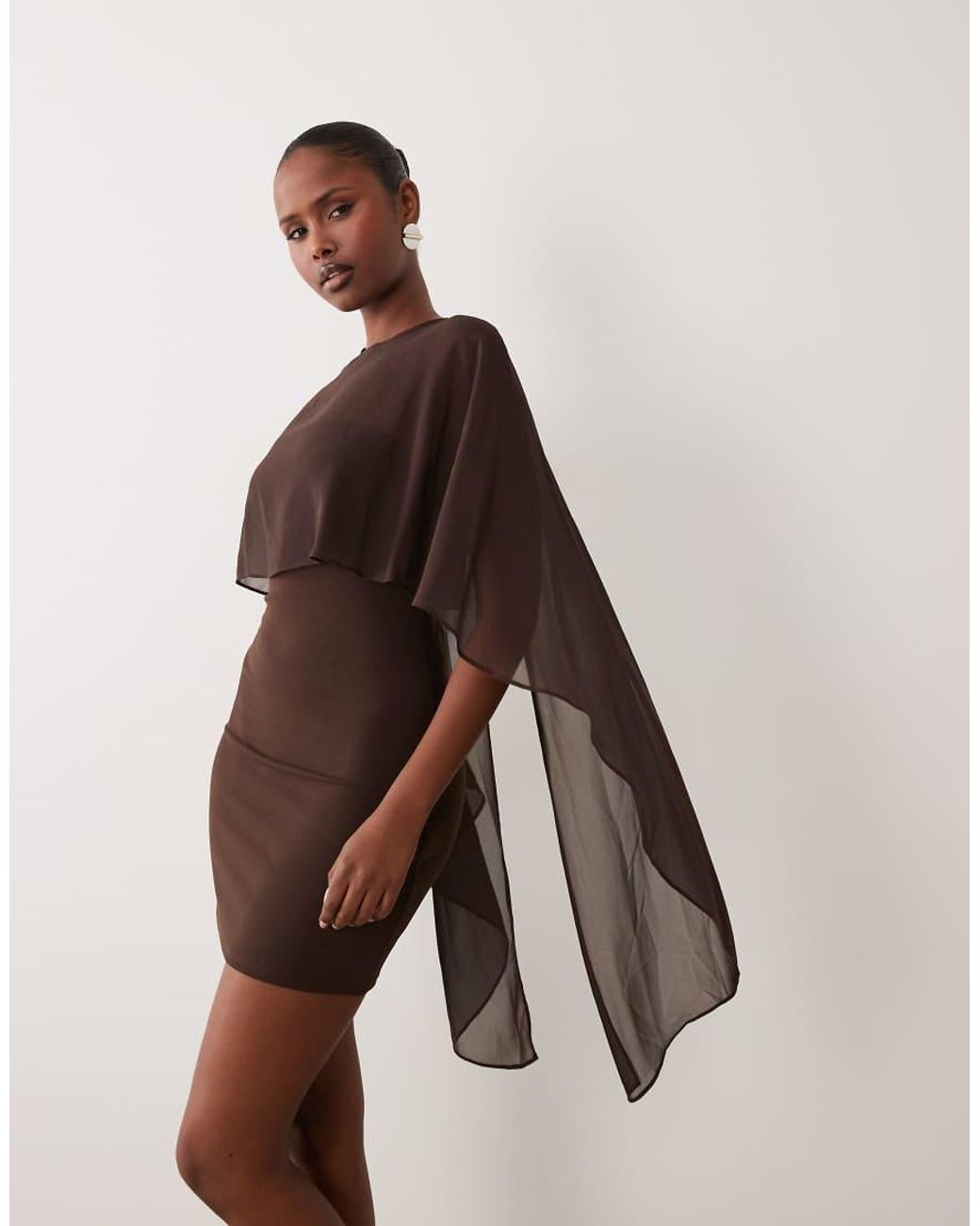 Gina Tricot Brown High Neck Mesh Cape Mini Dress