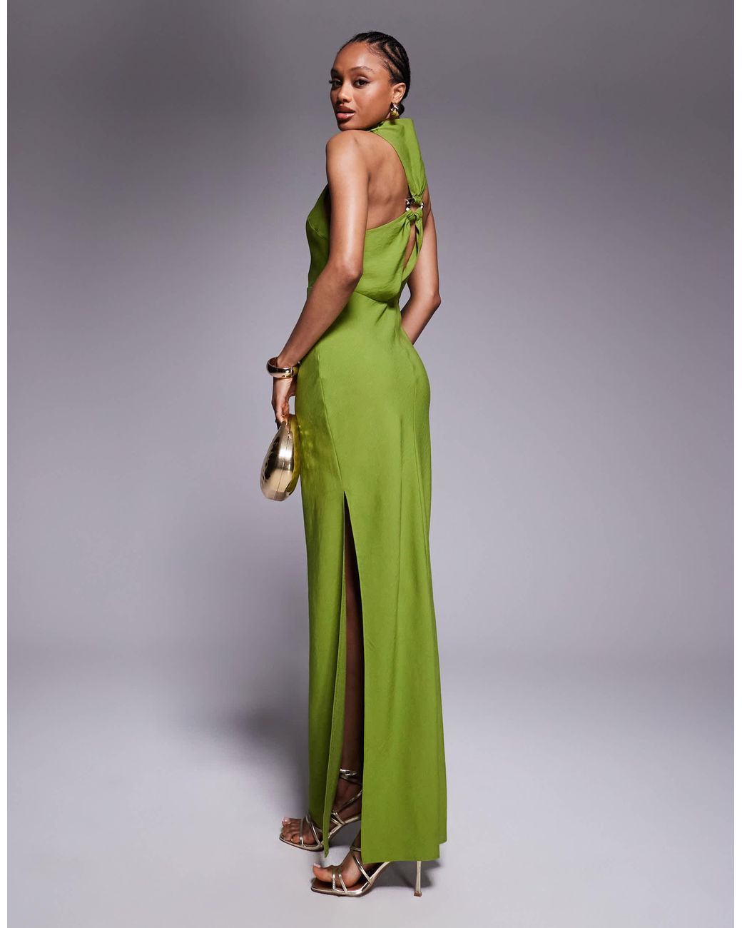 green emerald velvet dress Sharisa High Slit Halter Maxi Dress Green– Selfie Leslie main image 0