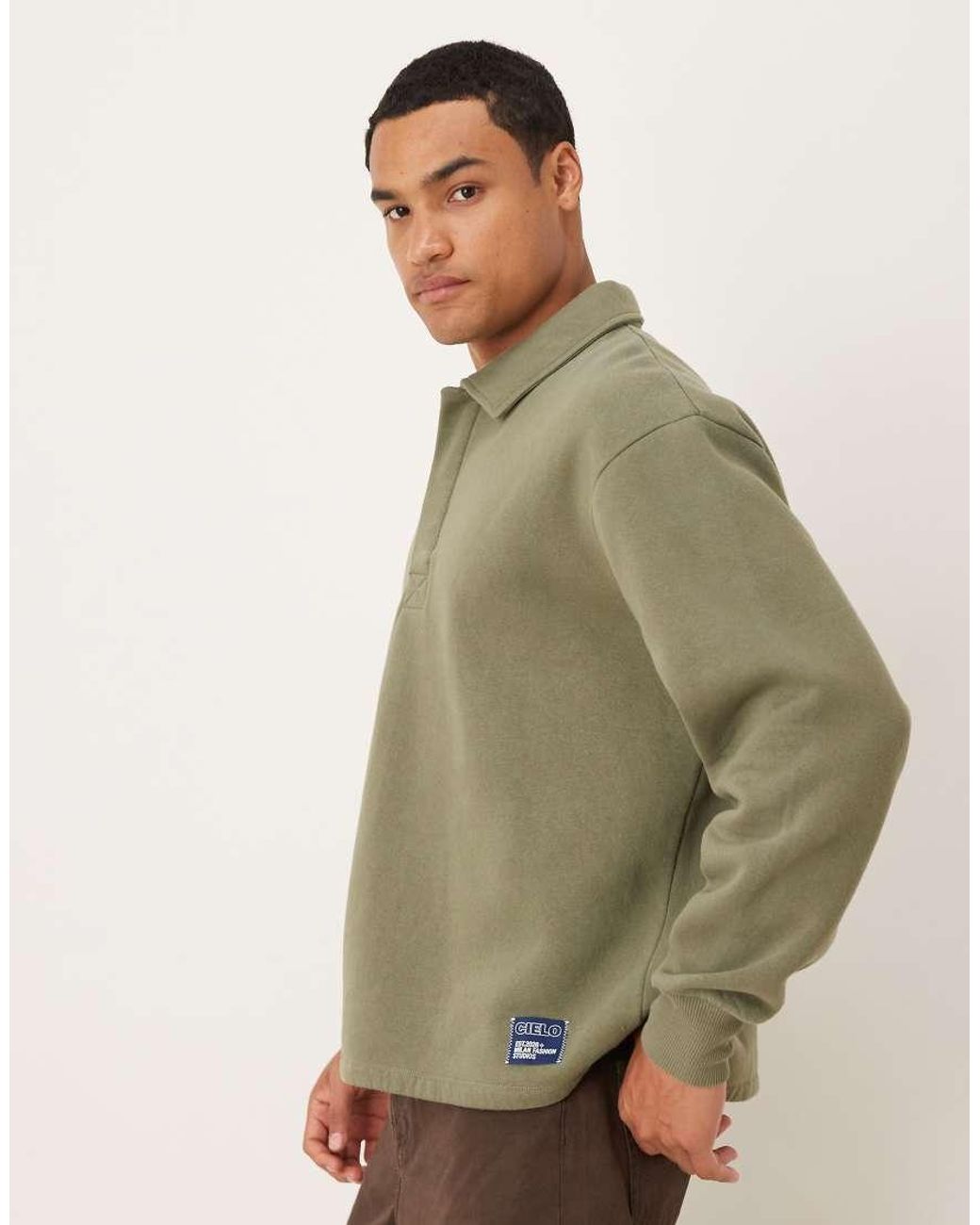 ASOS Green Relaxed Polo Sweatshirt With Woven Label Badge for men