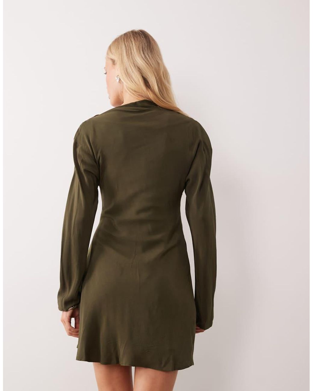 Mango Green Asymmetric Long Sleeve Mini Dress